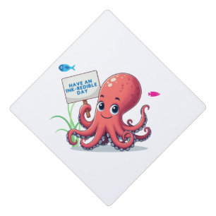 Cute, cartoon octopus with fish graduation cap topper
