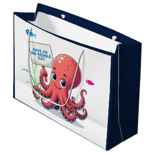 Cute, cartoon octopus with fish large gift bag
