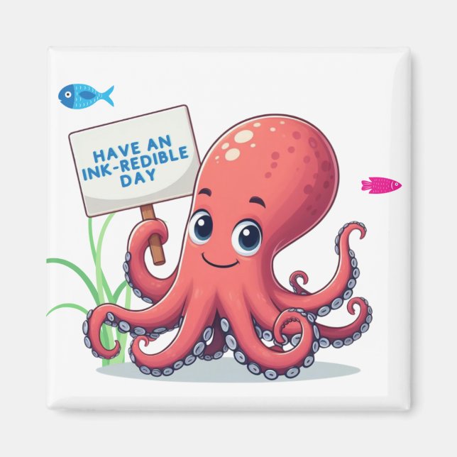 Cute, cartoon octopus with fish magnet (Front)