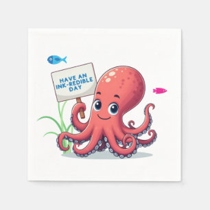 Cute, cartoon octopus with fish napkins