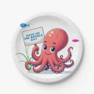 Cute, cartoon octopus with fish paper plates