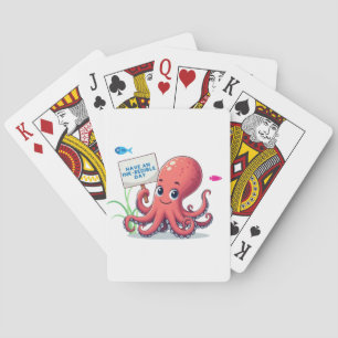 Cute, cartoon octopus with fish poker cards