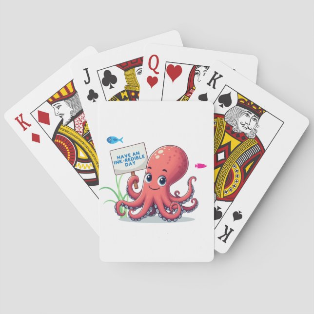 Cute, cartoon octopus with fish poker cards (Back)