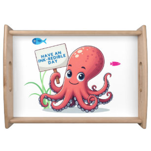Cute, cartoon octopus with fish serving tray