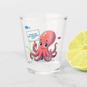 Cute, cartoon octopus with fish shot glass