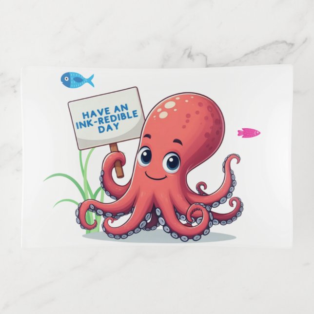 Cute, cartoon octopus with fish trinket tray (Front)