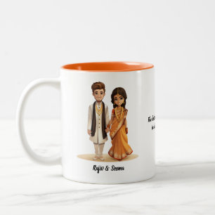 Cute Cartoon of Desi Bride & Groom Indian Wedding Two-Tone Coffee Mug