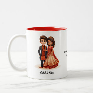 Cute Cartoon of Desi Bride & Groom Indian Wedding Two-Tone Coffee Mug