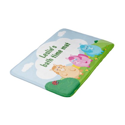 Cute cartoon of little colorful ponies, bath mat