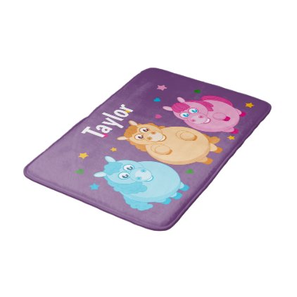 Cute cartoon of little colorful ponies, bathroom mat