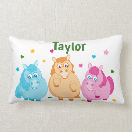 Cute cartoon of little colorful ponies, lumbar pillow
