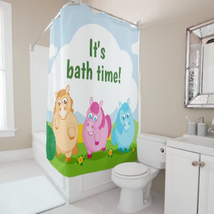 Cute cartoon of little colorful ponies, shower curtain
