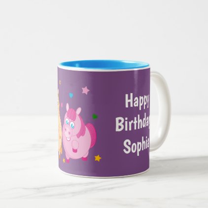 Cute cartoon of little colorful ponies, Two-Tone coffee mug