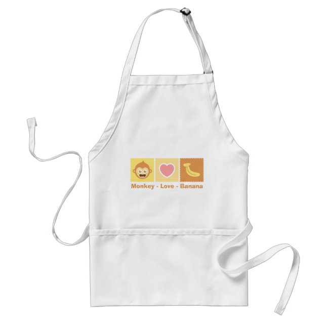 Cute Cartoon of Monkey - Love - Banana Adult Apron (Front)