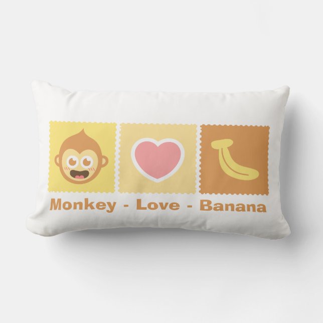 Cute Cartoon of Monkey - Love - Banana Lumbar Pillow (Front)