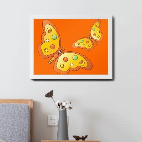 Cute Cartoon Orange Butterflies Framed Art