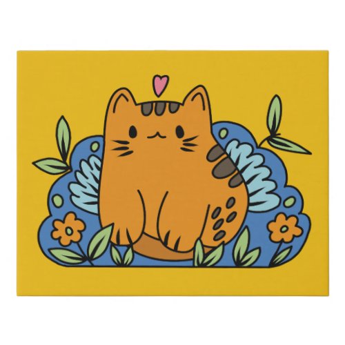 Cute Cartoon Orange Cat In A Garden Faux Canvas Print