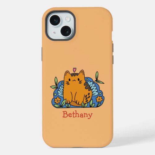 Cute Cartoon Orange Cat In A Garden Personalized  iPhone 15 Plus Case