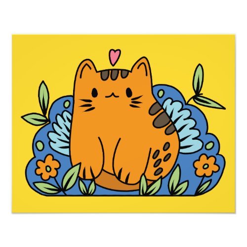 Cute Cartoon Orange Cat In A Garden Photo Print