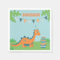 Cute cartoon orange dinosaur birthday party napkins