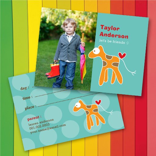 Customizable Cartoon Giraffe Kids Custom Photo Playdate Card Business Card Templates