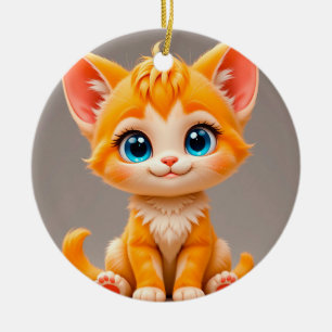 Cute Cartoon Orange Kitten Ceramic Ornament