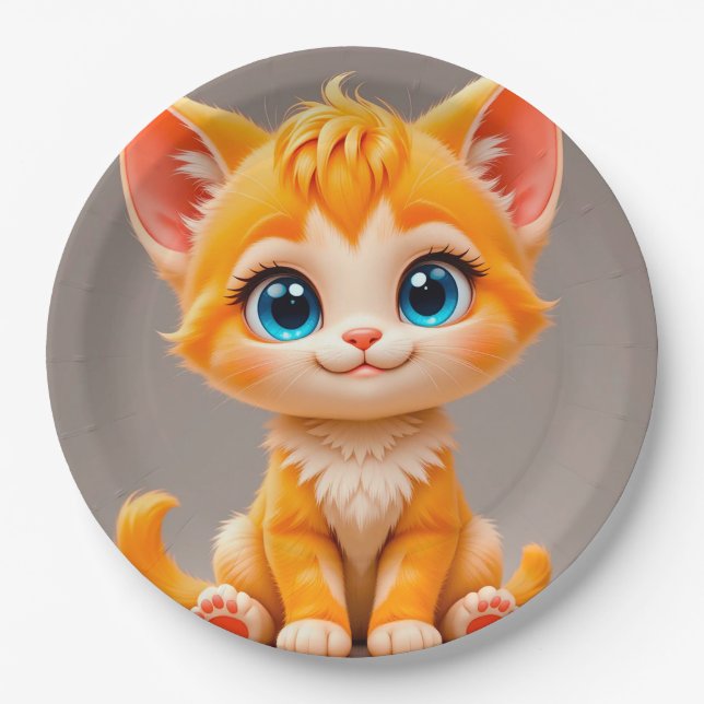 Cute Cartoon Orange Kitten Paper Plates (Front)