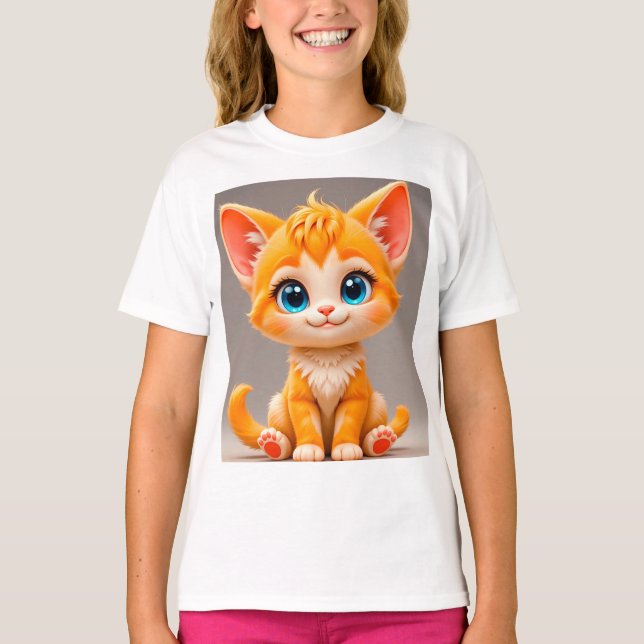Cute Cartoon Orange Kitten T-Shirt (Front)