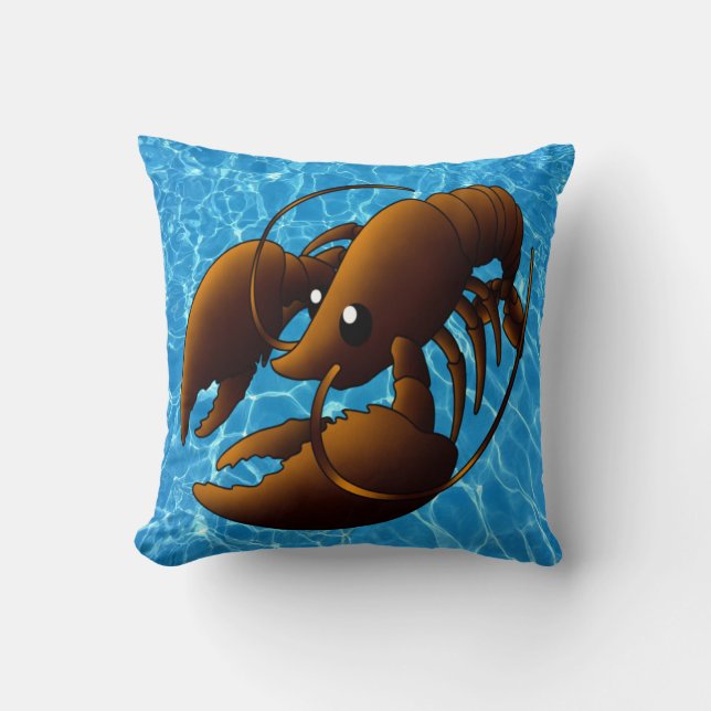 Cute Cartoon Orange Lobster Throw Pillow (Front)