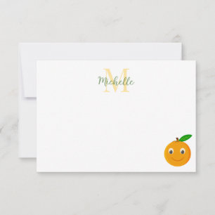 Cute Cartoon Orange Personalized Monogram Note Card