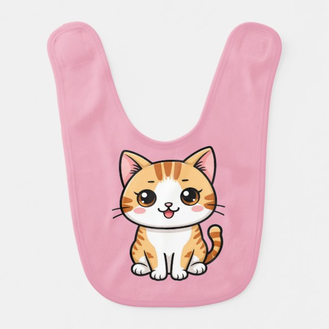 Cute Cartoon Orange Tabby Cat Baby Bib (Front)