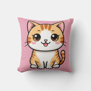 Cute Cartoon Orange Tabby Cat Throw Pillow