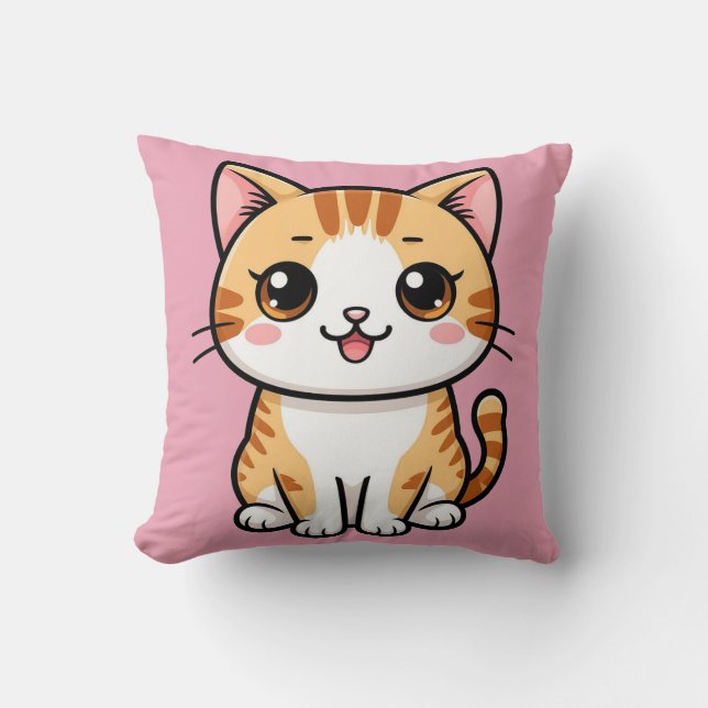 Cute Cartoon Orange Tabby Cat Throw Pillow (Front)