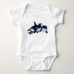 Cute Cartoon Orca Family Baby Bodysuit