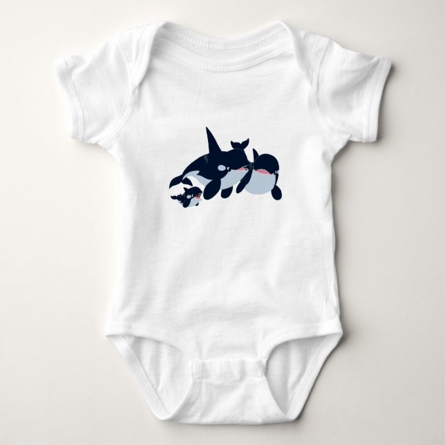 Cute Cartoon Orca Family Baby Bodysuit (Front)