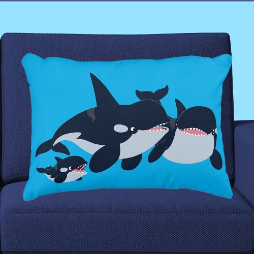 Cute Cartoon Orca Family Throw Pillow