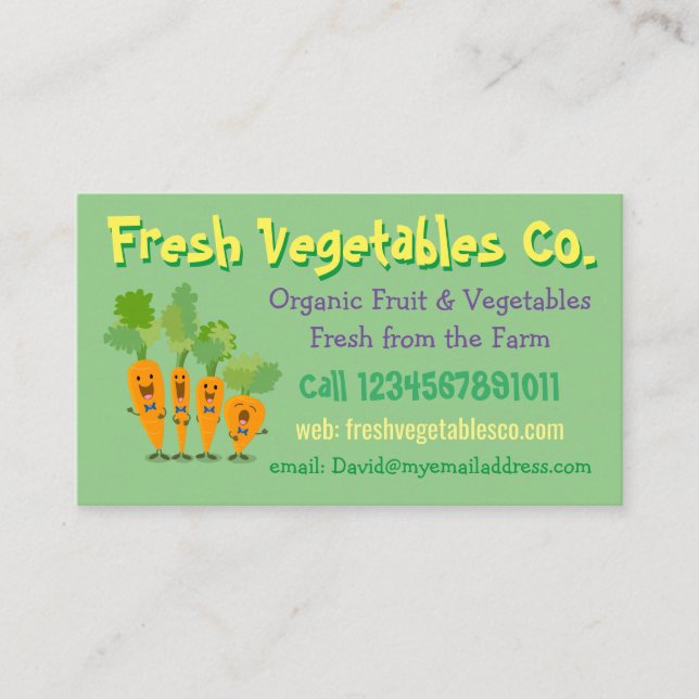 Cute cartoon organic vegetable fruit grower business card (Front)