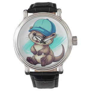 Cute Cartoon Otter Wearing a Blue Baseball Cap Watch
