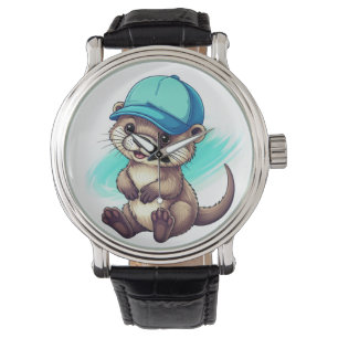 Cute Cartoon Otter Wearing a Blue Baseball Cap Watch