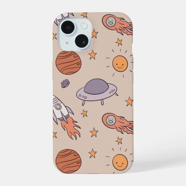 Cute Cartoon Outer Space Seamless Pattern Design Iphone Case (Back)
