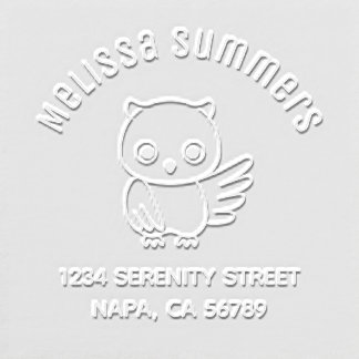 Cute Cartoon Owl Arched Name Custom Address Embosser