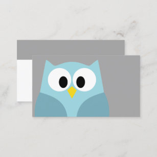 Cute Cartoon Owl - Blue and Gray Custom Name Business Card