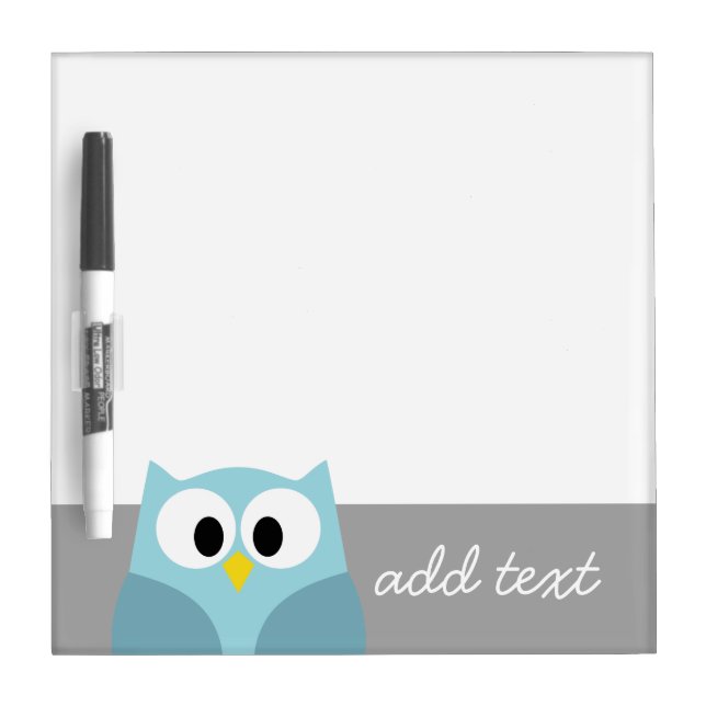 Cute Cartoon Owl - Blue and Gray Custom Name Dry-Erase Board (Front)