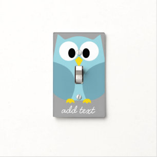Cute Cartoon Owl - Blue and Gray Custom Name Light Switch Cover