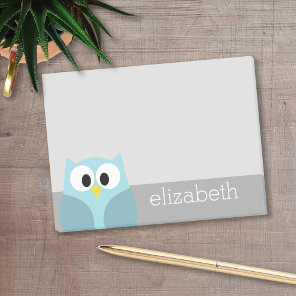 Cute Cartoon Owl - Blue and Gray Custom Name Post-it Notes