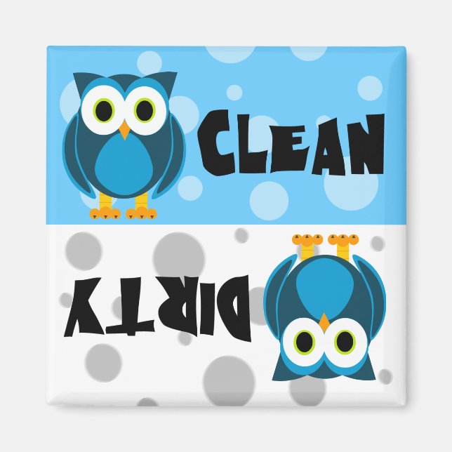 Cute Cartoon Owl Clean / Dirty Dishwasher Magnet (Front)