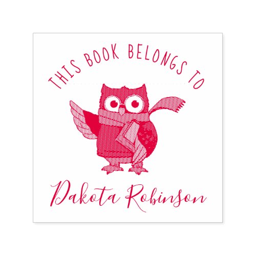 Cute Cartoon Owl Custom Name This Book Belongs To Self_inking Stamp