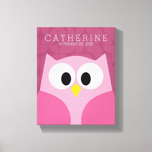Cute Cartoon Owl for Babys Room _ Shades of Pink Canvas Print