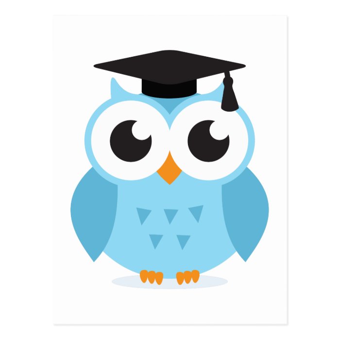 Cute cartoon owl graduate with mortarboard post card