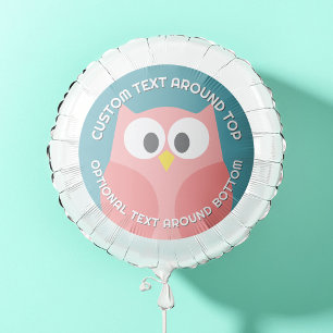 Cute Cartoon Owl in Blue and Coral Balloon